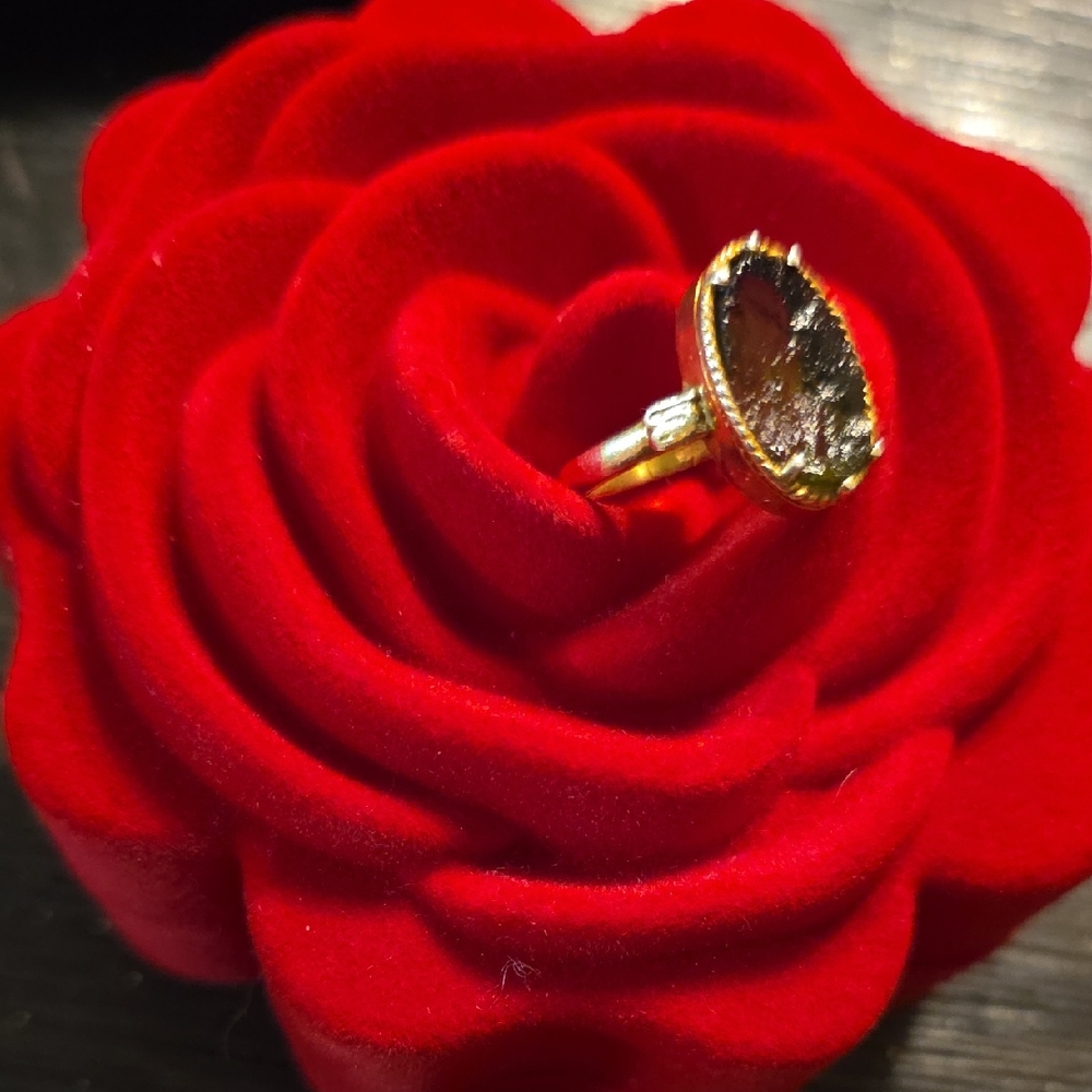 Raw Moldavite Ring 925 Gold Plated Size 7